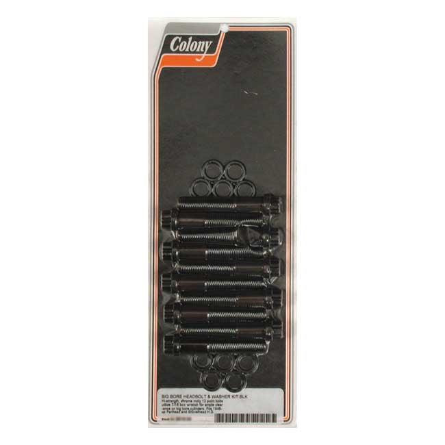 Colony, 12-Point 'Big Bore' Head Bolt Kit. Black for 48-84 Pan, Shovel