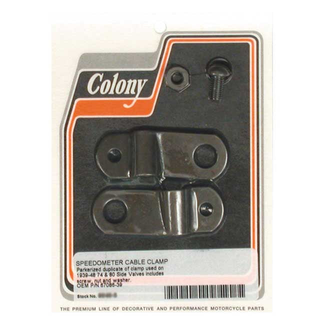Colony, Speedo Cable Clamp. Black Parkerized for 39-48 74"/80" Sv Big Twin