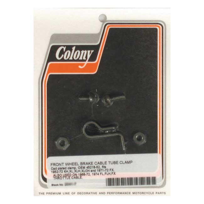 Colony Brake & Throttle Cable Clamp for Brake: 71-72 Big Twin; 52-72 K, KH, XL, XLH, XLCH Throttle: 67-72, 1974 FL, FLH, FX