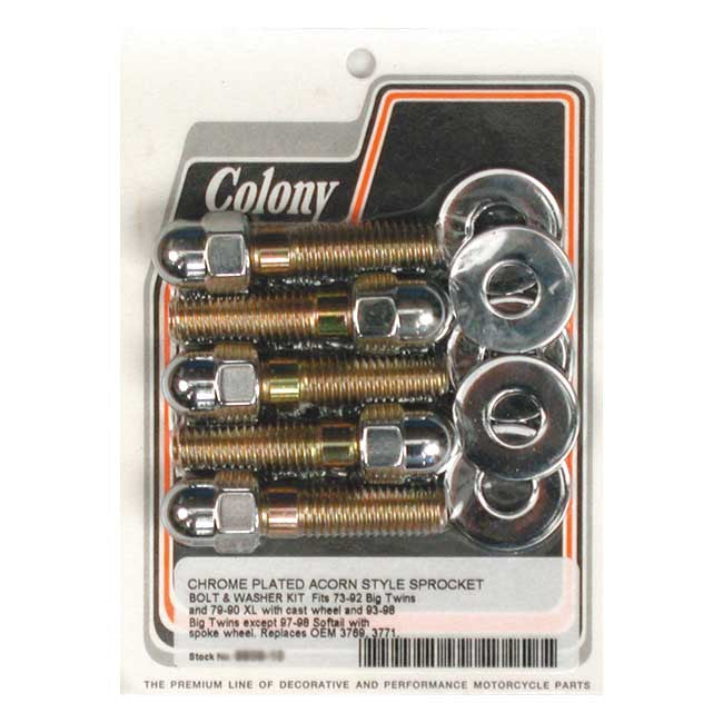 Colony Sprocket Bolt Kit for 73-92 Big Twin; 79-90 XL(Cast Wheel, Chain & Belt; 93-98 Big Twin Spoke Wheel (Excl. 97-98 Softail)