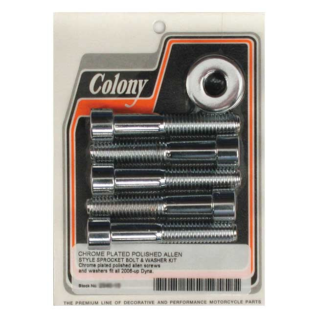 Colony, Wheel Pully Bolt & Washer Kit. Chrome for Laced & Cast Rear Wheels: 06-17 Dyna; 07-17 Softail