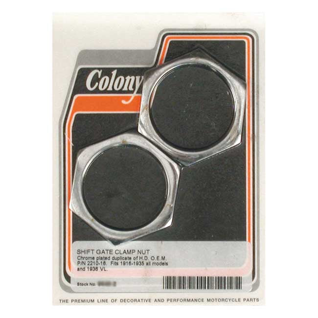 Colony, Shifter Gate Clamp Nuts. Chrome for 1916-35 All H-D; 1936 VL