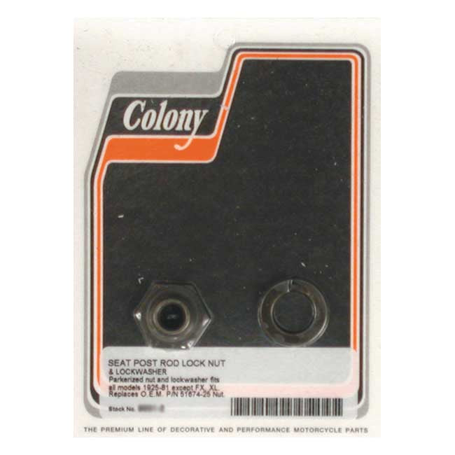 Colony, Seat Post Rod Lock Nut Kit. Zinc for 25-E81 H-D With Solo Seat