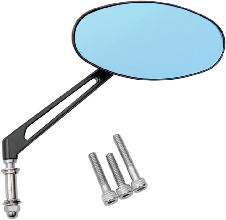 Drag Specialties Mirror Ness Stealth Ii Oval W/ 6" Stem Blue Reflector Black - Part #06400288 - Hogparts UK