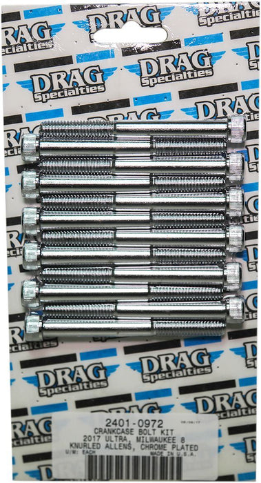 Drag Specialties Bolt Kit M8 Crankcase Knurled Allen Head Chrome - Part #24010972 - Hogparts UK