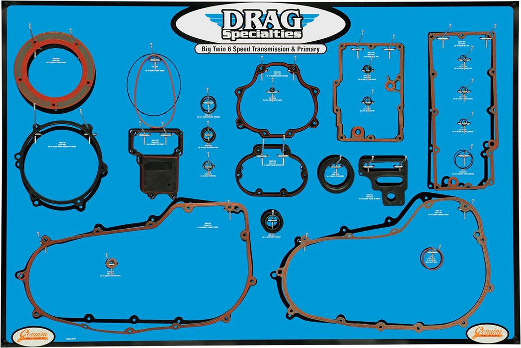 Drag Specialties Gasket, Seal And O-Ring Display For Big Twin 6-Speed Transmissions/Primaries - Part #09342017 - Hogparts UK