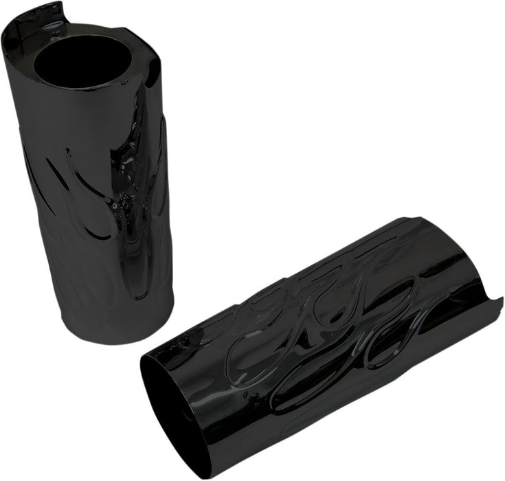 Drag Specialties Fork Slider Flame Covers +2" Black - Part #04110148 - Hogparts UK