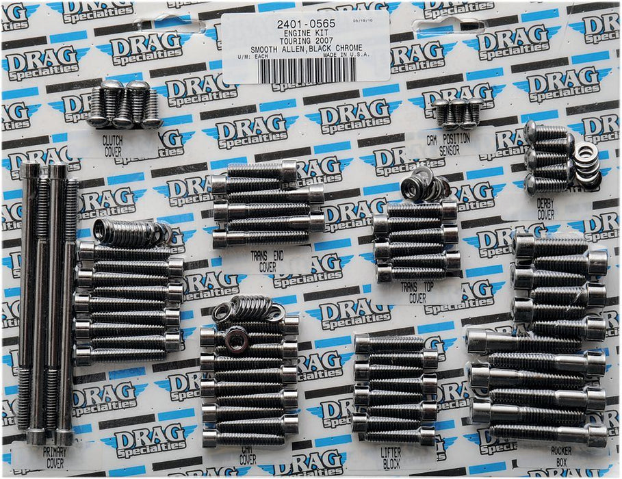Drag Specialties Black Chrome Socket-Head Motor Bolt Kit Smooth - Part #24010565 - Hogparts UK