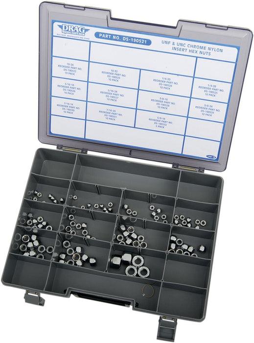Drag Specialties Nylon Insert Nut Assortment Chrome - Part #DS190521 - Hogparts UK