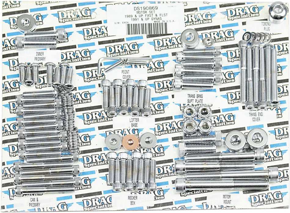 Drag Specialties Chrome Socket-Head Motor Bolt Kit Knurled - Part #DS190869 - Hogparts UK