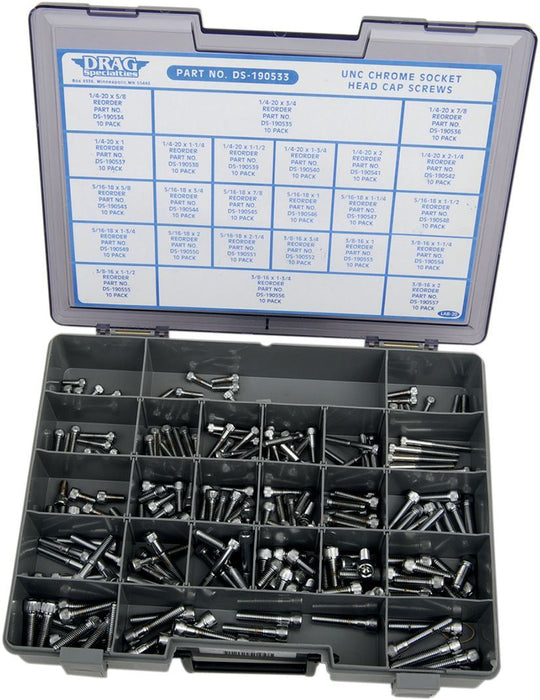 Drag Specialties Socket-Head Bolt Assortment UNC Knurled Chrome - Part #DS190533 - Hogparts UK