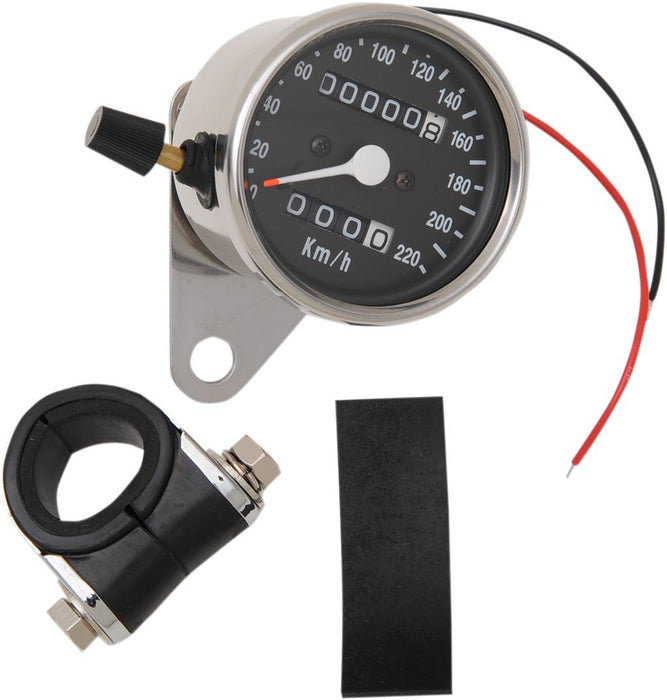 Drag Specialties Chrome Mini Mechanical Speedometer With Tripmeter - Part #22100331 - Hogparts UK