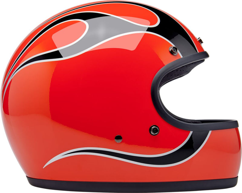 Biltwell Gringo Flames Helmet Black Gloss Orange Full Face Each