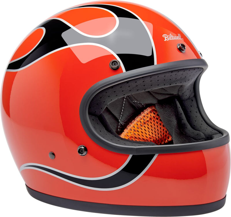 Biltwell Gringo Flames Helmet Black Gloss Orange XL Full Face Each