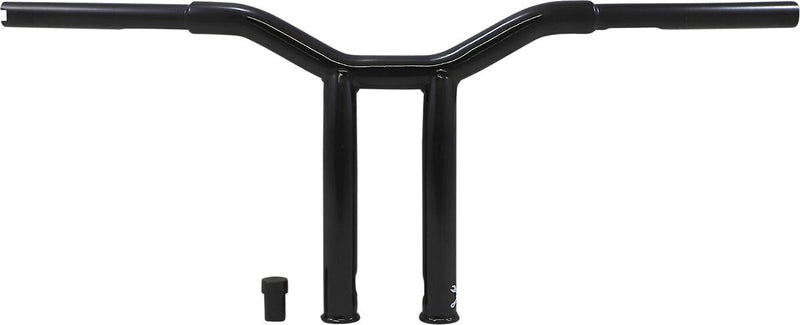 Burly Brand 10 Inch High Dominator Raked 1-1/4 Inch T-Bar Handlebars In Gloss Black For Harley-Davidson 1982-2021 Models With Mechanic Or E-Throttle With 3-1/2 Mount Bolt Spacing
