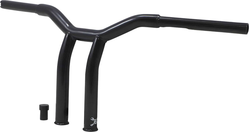 Burly Brand 10 Inch High Dominator Raked 1-1/4 Inch T-Bar Handlebars In Gloss Black For Harley-Davidson 1982-2021 Models With Mechanic Or E-Throttle With 3-1/2 Mount Bolt Spacing