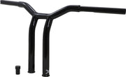 Burly Brand 12 Inch High Dominator Raked 1-1/4 Inch T-Bar Handlebars In Gloss Black For Harley-Davidson 1982-2021 Models With Mechanic Or E-Throttle With 3-1/2 Mount Bolt Spacing