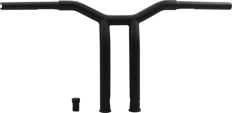 Burly Brand 12 Inch High Dominator Raked 1-1/4 Inch T-Bar Handlebars In Matte Black For Harley-Davidson 1982-2021 Models With Mechanic Or E-Throttle With 3-1/2 Mount Bolt Spacing