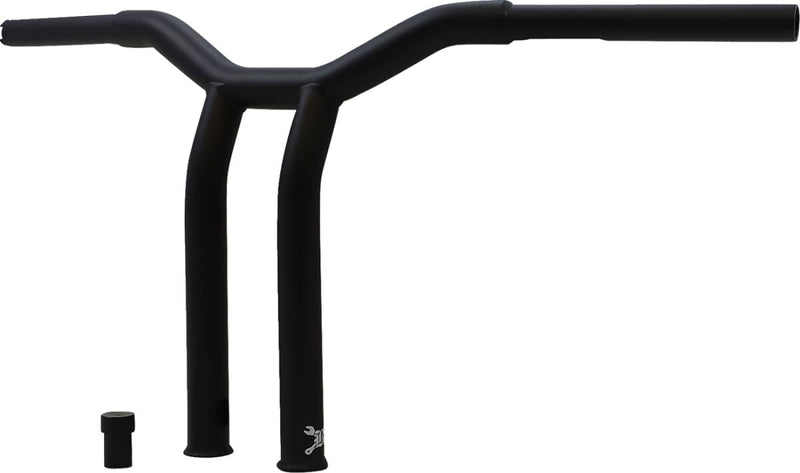 Burly Brand 12 Inch High Dominator Raked 1-1/4 Inch T-Bar Handlebars In Matte Black For Harley-Davidson 1982-2021 Models With Mechanic Or E-Throttle With 3-1/2 Mount Bolt Spacing