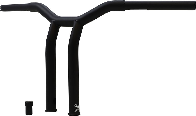 Burly Brand 12 Inch High Dominator Raked 1-1/4 Inch T-Bar Handlebars In Matte Black For Harley-Davidson 1982-2021 Models With Mechanic Or E-Throttle With 3-1/2 Mount Bolt Spacing