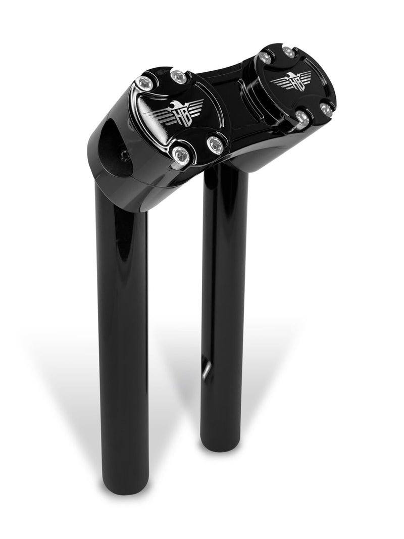 Heinz Bikes 10 Inch Clubstyle Pullback Risers In Black With Black Top Clamp For 1 1/4 Inch Handlebars