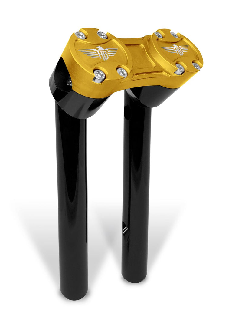 Heinz Bikes 10 Inch Clubstyle Pullback Risers In Black With Gold Top Clamp For 1 1/4 Inch Handlebars