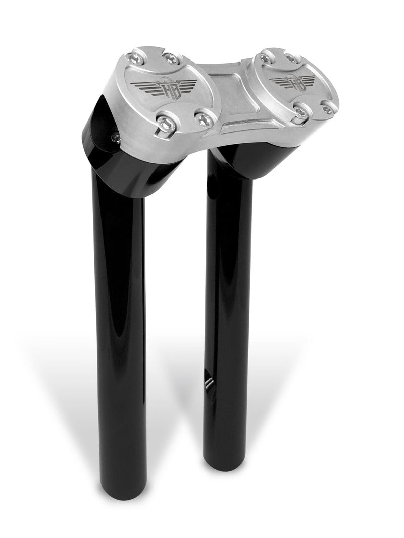Heinz Bikes 10 Inch Clubstyle Pullback Risers In Black With Silver Top Clamp For 1 1/4 Inch Handlebars