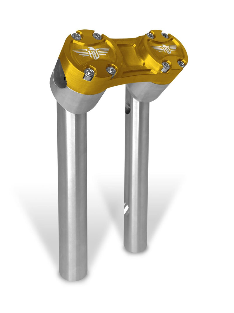 Heinz Bikes 10 Inch Clubstyle Pullback Risers In Silver With Gold Top Clamp For 1 1/4 Inch Handlebars