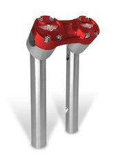 Heinz Bikes 10 Inch Clubstyle Pullback Risers In Silver With Red Top Clamp For 1 1/4 Inch Handlebars
