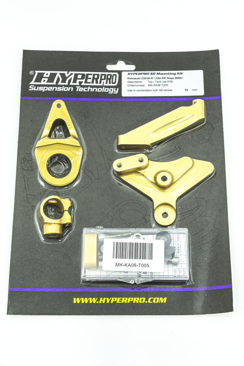Hyperpro Steering Damper Mounting Kit for 2005-2006 KAWASAKI ZX-6 R Gold Aluminium #MK-KA06-T005