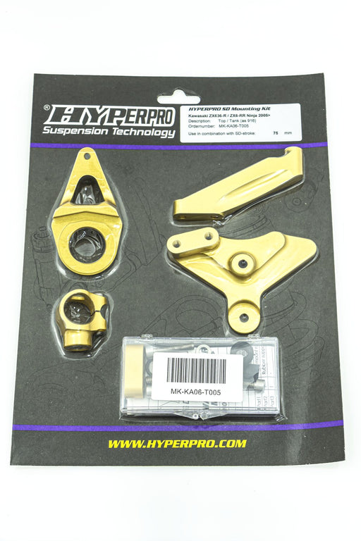 Hyperpro Steering Damper Mounting Kit for 2005-2006 KAWASAKI ZX-6 R Gold Aluminium #MK-KA06-T005