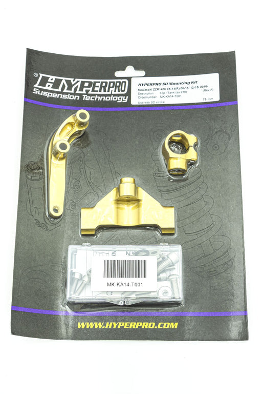 Hyperpro Steering Damper Mounting Kit for 2006-2020 KAWASAKI ZZR 1400 ABS Gold Aluminium #MK-KA14-T001
