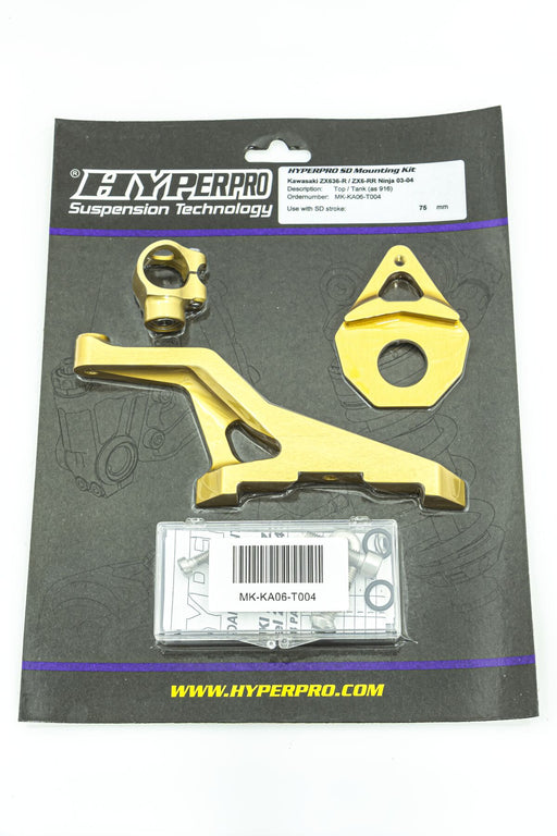 Hyperpro Steering Damper Mounting Kit for 2003-2004 KAWASAKI ZX-6 R Gold Aluminium #MK-KA06-T004