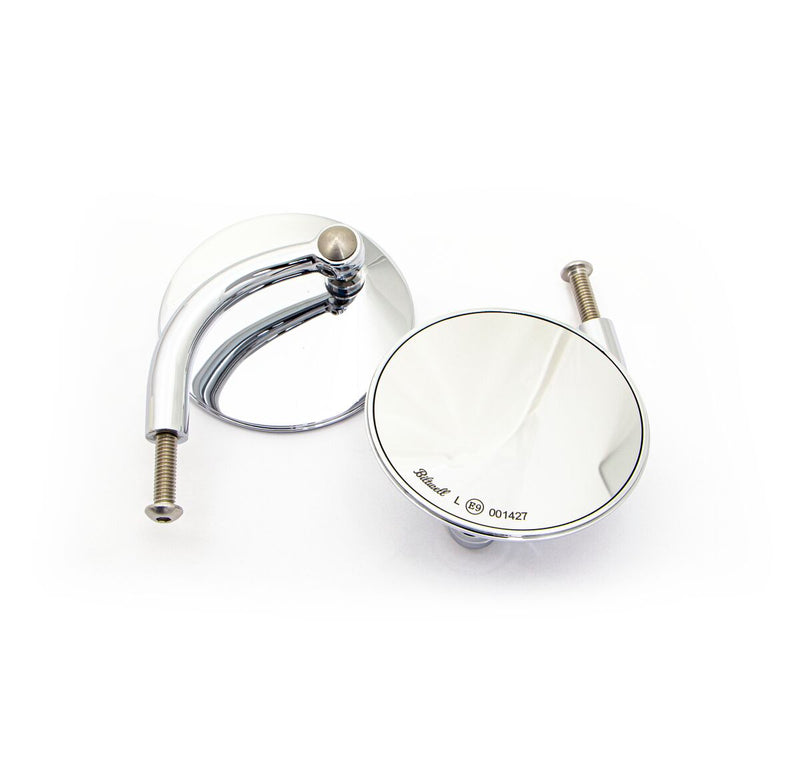 Biltwell Utility Round Short CE Perch Mount Mirrors In Chrome: Sold As A Pair
