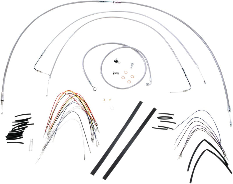 Burly Brand 14 Inch Apehanger Cable/Line Kit in Stainless Steel For 2007-2010 FXST/B/C/D Without ABS Models