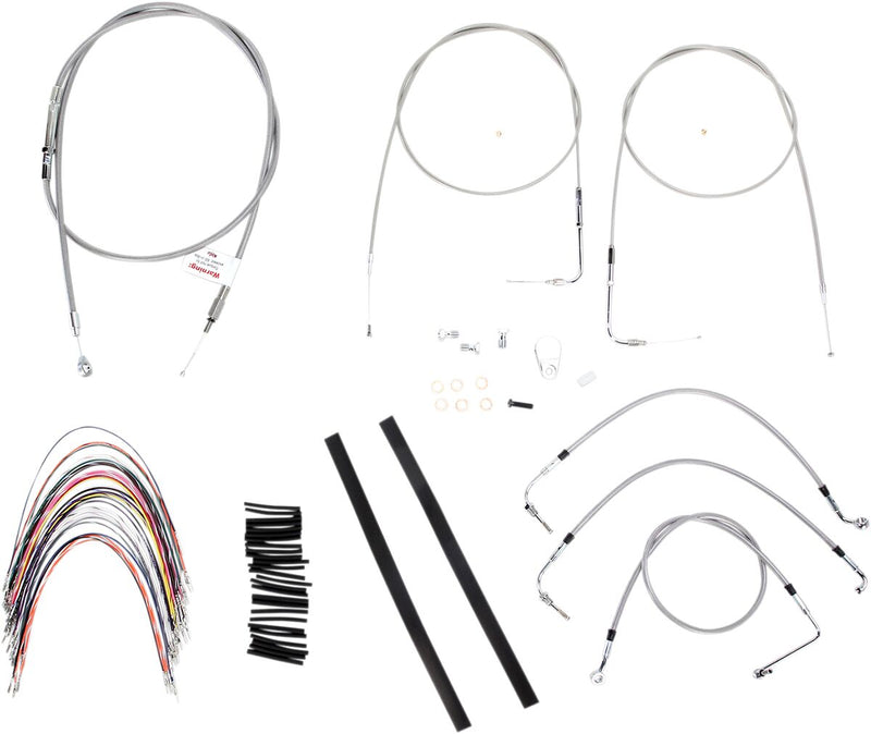 Burly Brand 14 Inch Apehanger Cable/Line Kit in Stainless Steel For FLHR/I/CI/S/SI & FLTR/I Without Cruise Without ABS Models