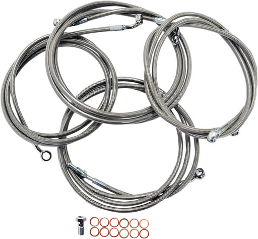 Standard Stainless Braided Handlebar Cable/Brake Line Kit Touring Clear-Coated| Natural