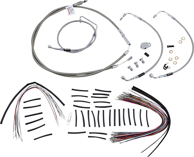 Burly Brand 15 Inch Apehanger Cable/Line Kit in Stainless Steel For 2008-2013 FLHX, FLHT/C/U Non-ABS Models