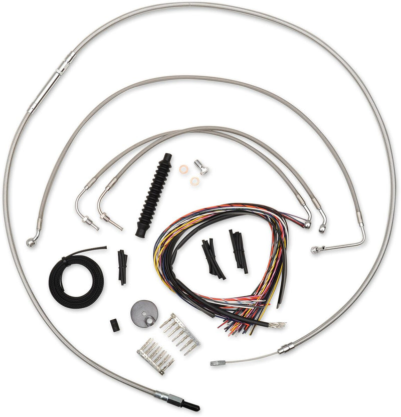 Complete Stainless Braided Handlebar Cable/Brake Line Kit Touring Clear-Coated| Natural