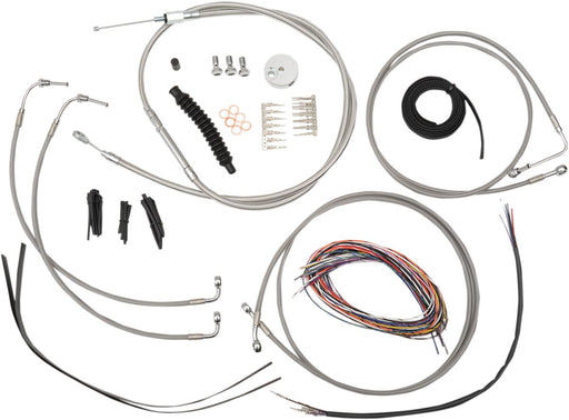 Complete Stainless Braided Handlebar Cable/Brake Line Kit Touring Clear-Coated| Natural
