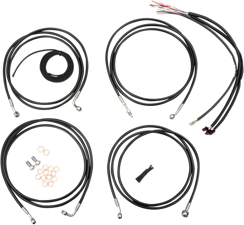 Complete Black Vinyl Braided Handlebar Cable/Brake Line Kit Touring Black| Clear-Coated| Natural