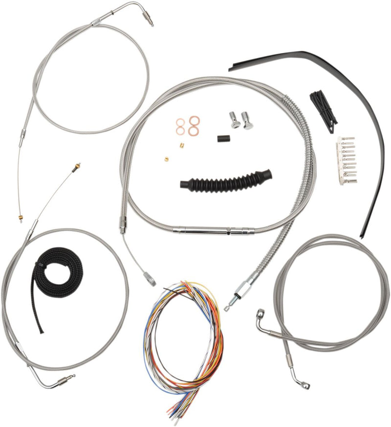 Complete Stainless Braided Handlebar Cable/Brake Line Kit Dyna, Softail, Touring Clear-Coated| Natural #LA-8100KT2-16