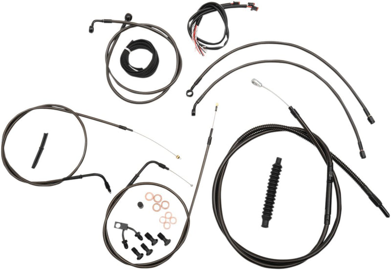 Complete Midnight Braided Handlebar Cable/Brake Line Kit Softail Black| Clear-Coated| Natural Fitment Harley-Davidson
