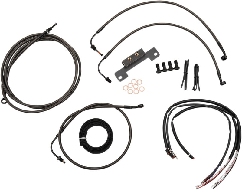 Complete Midnight Braided Handlebar Cable/Brake Line Kit Touring Black| Clear-Coated| Natural #LA-8012KT2-13M