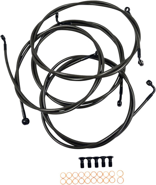 Standard Midnight Braided Handlebar Cable/Brake Line Kit Touring Black| Clear-Coated