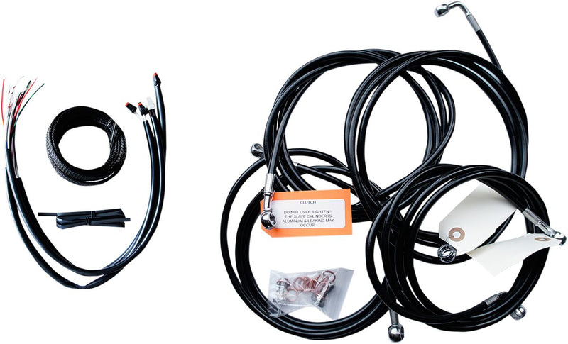 Complete Black Vinyl Braided Handlebar Cable/Brake Line Kit Touring Black| Clear-Coated| Natural