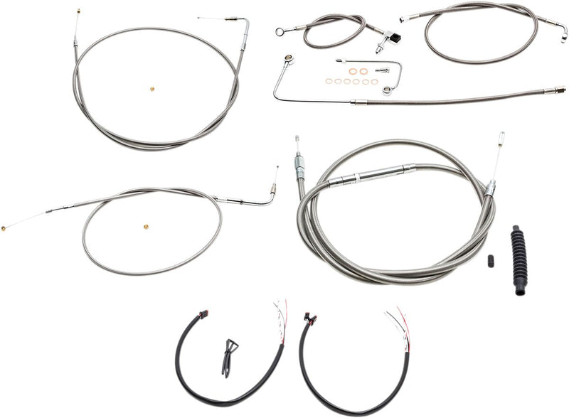 Complete Stainless Braided Handlebar Cable/Brake Line Kit Softail Clear-Coated| Natural