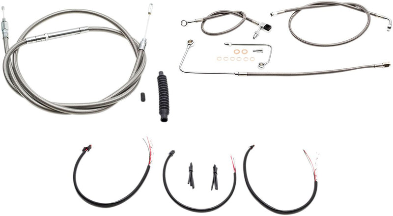 LA Choppers Complete Stainless Braided Handlebar Cable/Brake Line Kit Cable Kit Clear-Coated Natural Silver Alternate Length Clutch Line