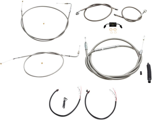 LA Choppers Complete Stainless Braided Handlebar Cable/Brake Line Kit Cable Kit Clear-Coated Natural Silver Alternate Length Clutch Line