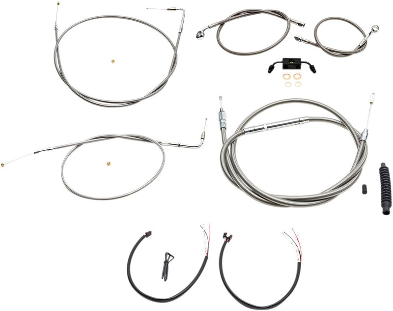 LA Choppers Complete Stainless Braided Handlebar Cable/Brake Line Kit Cable Kit Clear-Coated Natural Silver Alternate Length Clutch Line